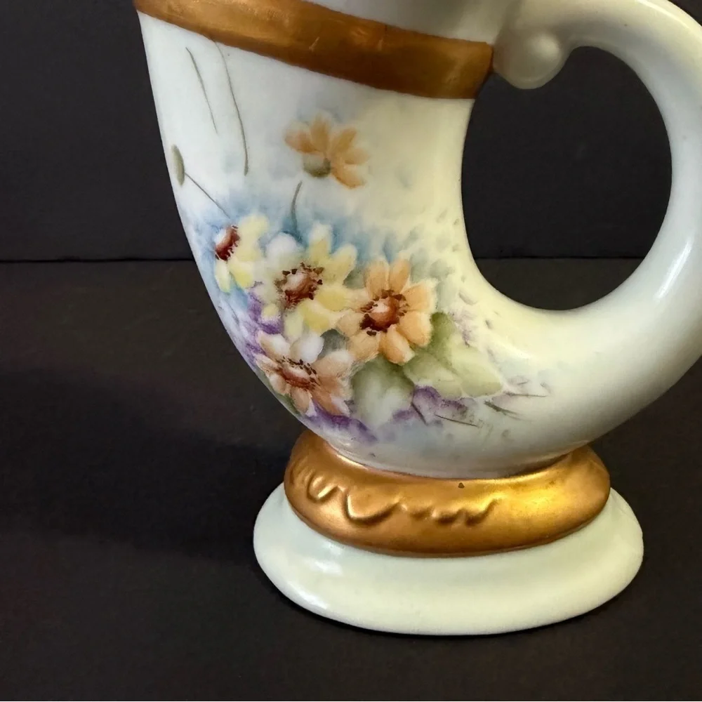 Porcelain Ewer 1886 Aesthetic Pitcher Gilt Floral Creamer Yellow Daisy Royal